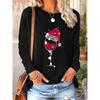 Women's Christmas Tshirt Black Long Sleeve Tshirt Snowman and Jesus Cross Printed T-shirt Casual Round Neck Long Sleeve Top