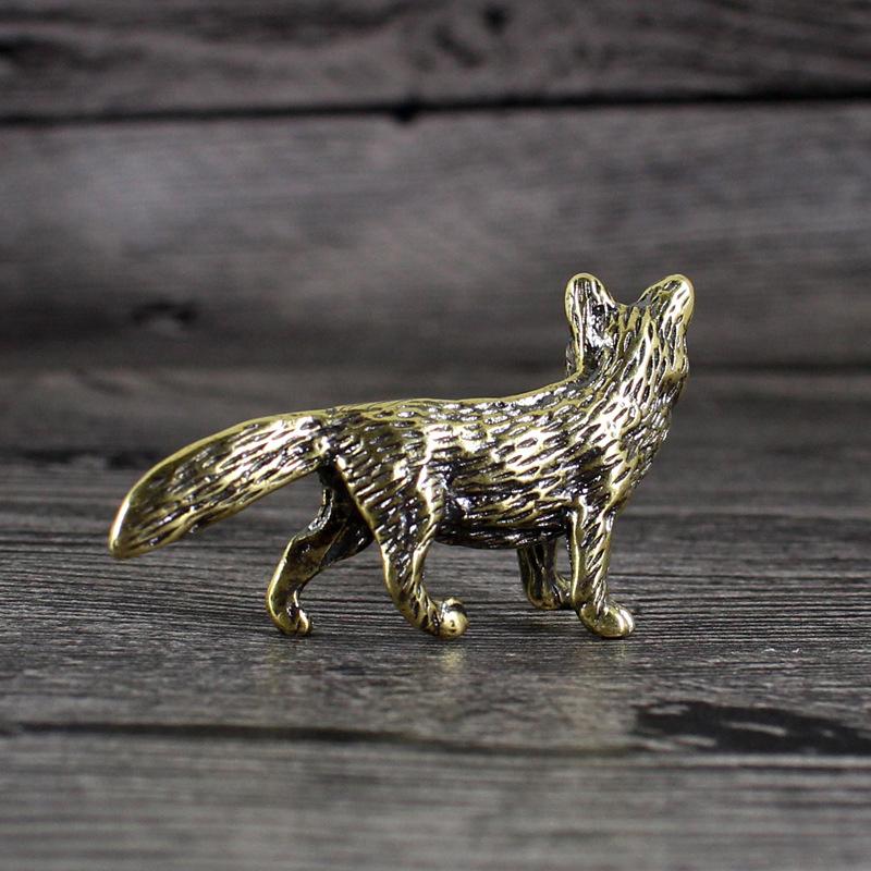 Solid Brass Fox Figurines Miniatures Desk Ornaments Tea Pet Crafts Retro Small Animal Statue