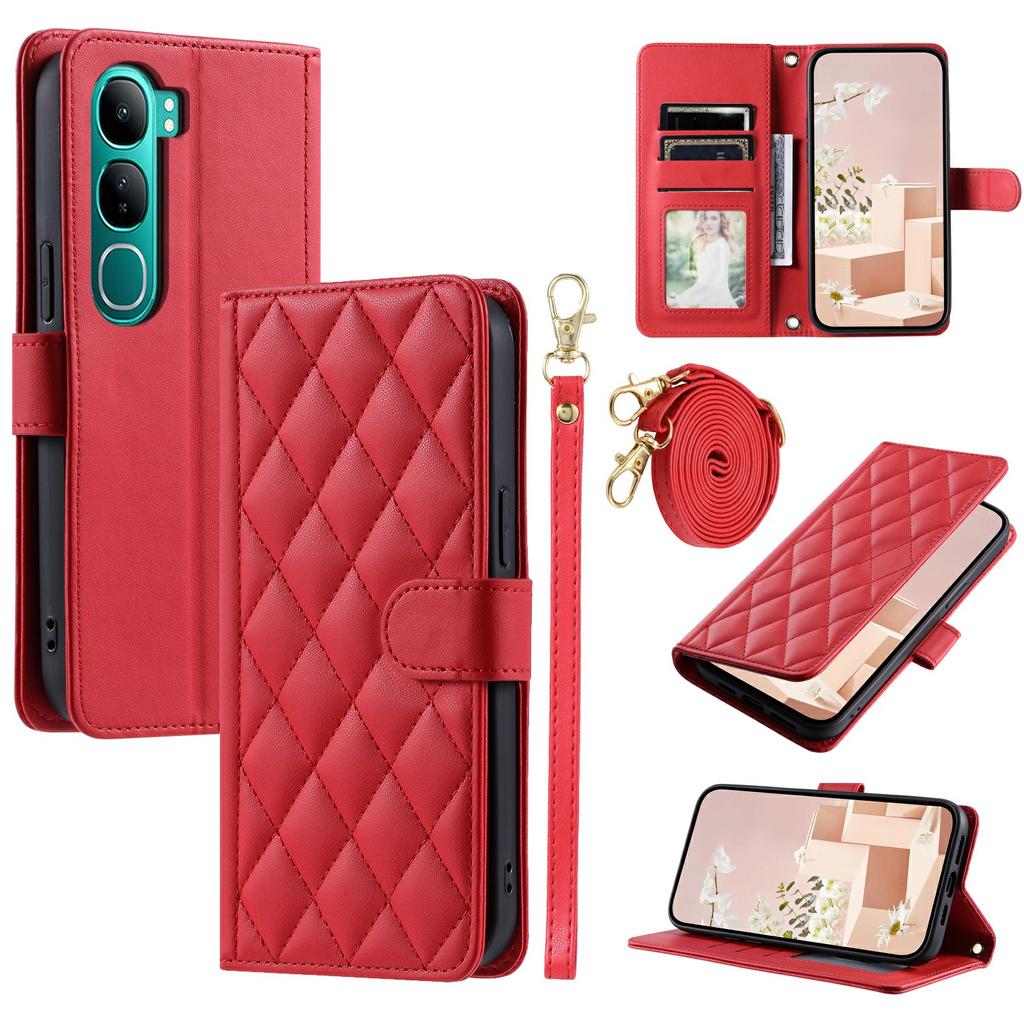 Wallet Case For vivo Y300 5G/Y300 (Indonesia) 5G/V40 Lite (Indonesia) 5G/4G Rhombus Grid PU Leather Phone Cover