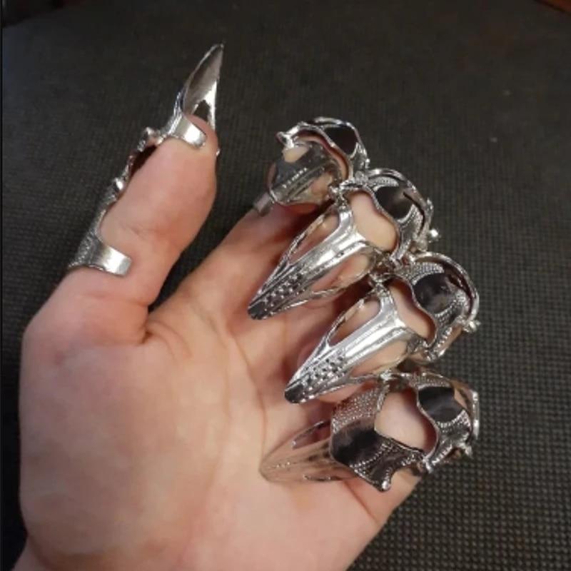 New Imixlot Punk Ring Rock Scroll Joint Armor Knuckle Metal Full Finger Claw Rings Halloween Ring Set