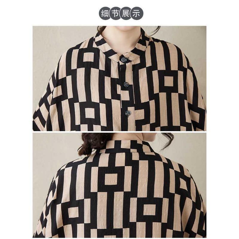 Платье для отпуска 2025 года с принтом и воротником-стойкой, свободного покроя, очень большого размера