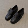 Leather Shoes for Women Spring and Autumn Vintage Round Toe Thick Soled Small Leather Shoes with Lace Up Shallow Mouth Pumps