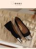 Shallow mouth single shoe women 2026 spring and autumn high-end metal square toe fashion shoes versatile and comfortable low heel commuting shoes