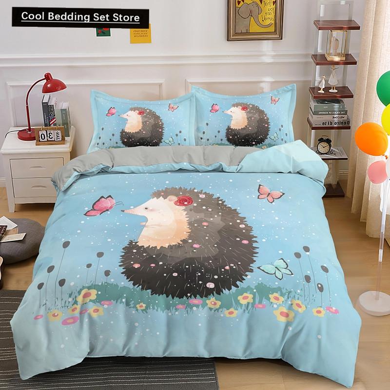 Пододеяльник с изображением ежа King Queen 3D Lovely Animal Комплект постельного белья для детей, подростков, взрослых, дикая природа, пододеяльник, наволочка, детские подарки