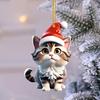 Christmas Cat Pendant Acrylic Santa Hat Cartoon Cat Hanging Decoration Key Ring Kitten Pendant Christmas Tree Decor Gift for Cat Lovers