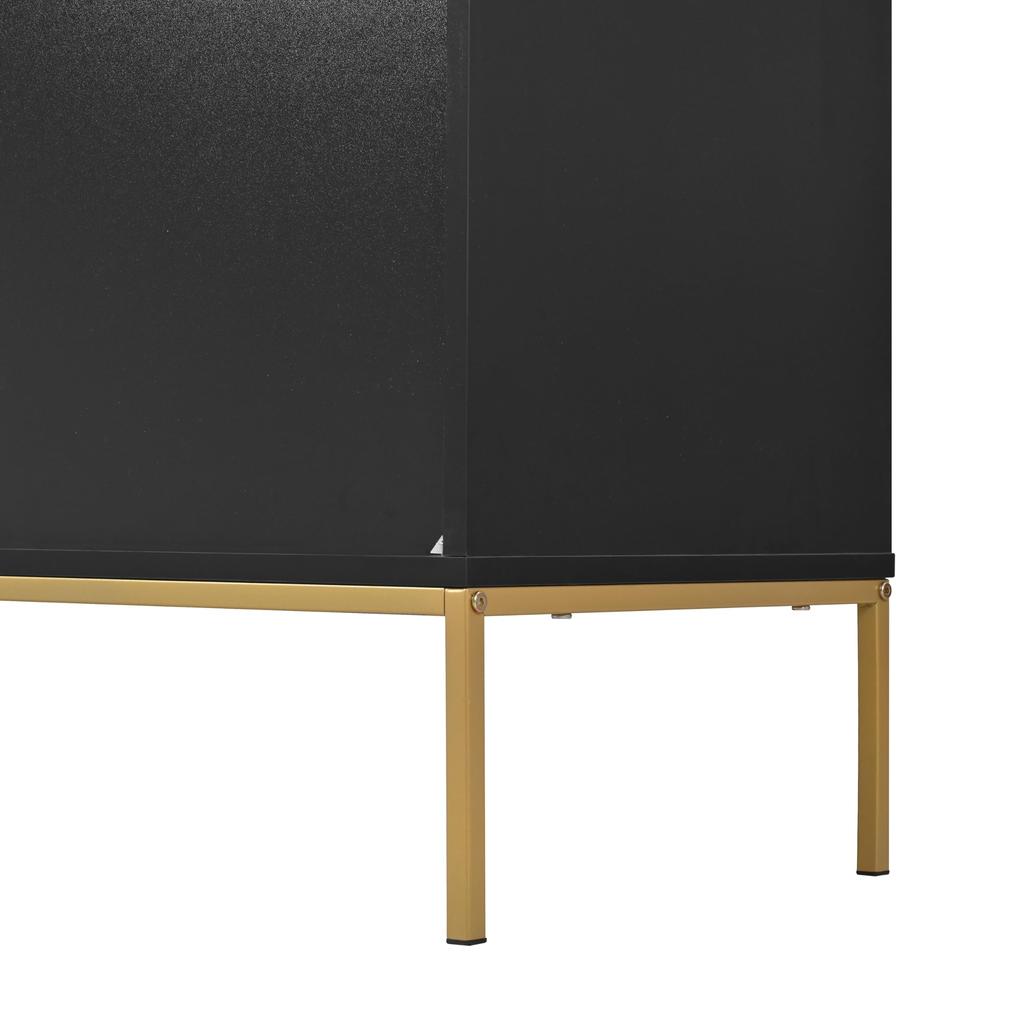 Sideboard Kommode 4 Türen, modernes Liniendesign, Metallgriffe, Rahmenbeine, 150x40x80 cm, Wohnzimmer/Schlafzimmer/Flure/Küche