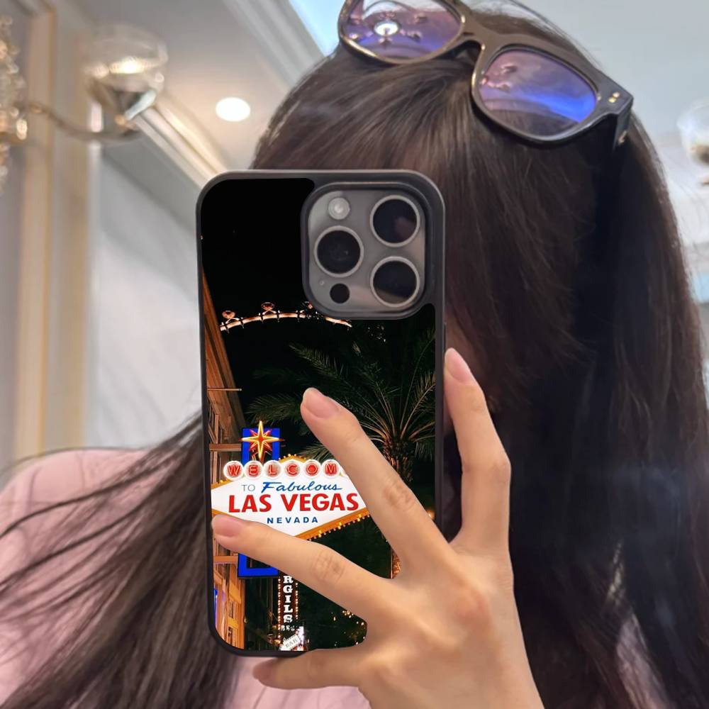 Las Vegas Sign LIGHTS Nevada Black Hard Plastic Phone Case For Iphone 17 Air 16 15 14 13 12 11 Pro Max PC TPU