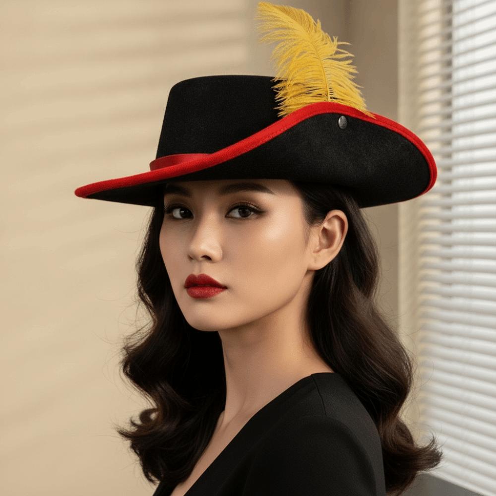 Felt Feather Stage Cap Artificial Feather Masquerade Headwear Cavalier Top Hat Stage Performance