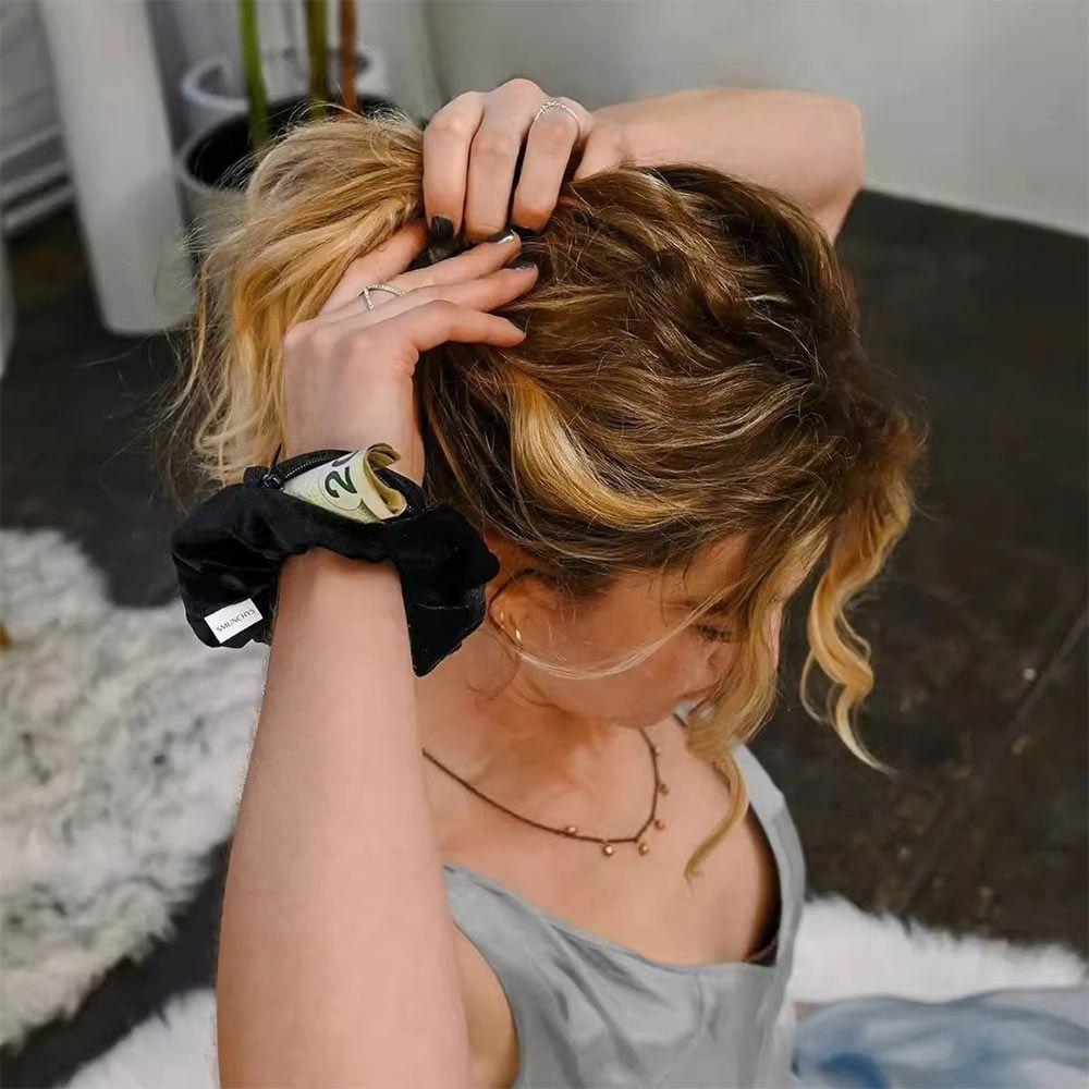 Anti-Theft Scrunchie with Hidden Pocket Elastic Hair Band Trendy Ponytail Holder  Women Girls
