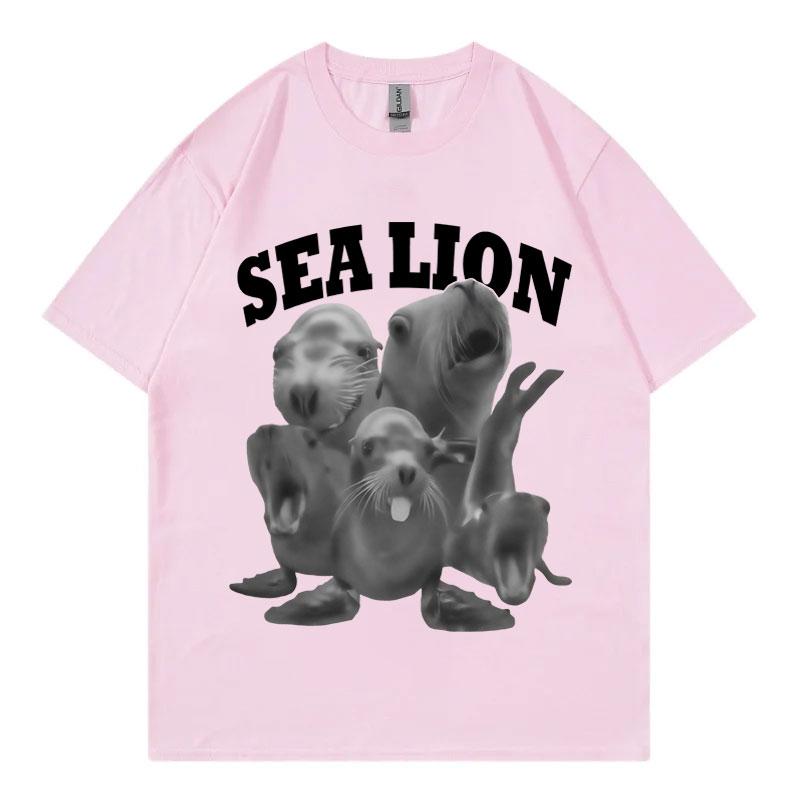 Funny Sea Lion Meme Tshirt Unisex Women Fashion Vintage Short Sleeve Tshirts High Quality Cotton Oversized T Shirts Streetwear