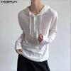 Oversized Men Long Sleeve Transparent Loose Drawstring Hooded Tops T-shirts