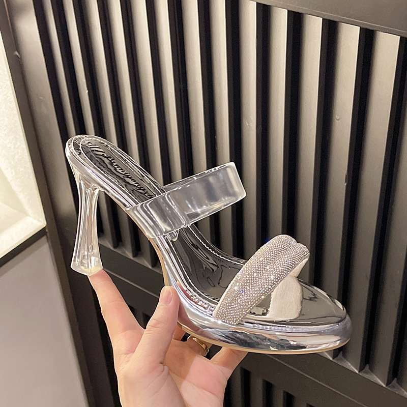 Transparent High Heels Women's Summer Fashion Open-toed Rhinestones with Sandals Sexy Super High Heel Waterproof Table Sandals Outside