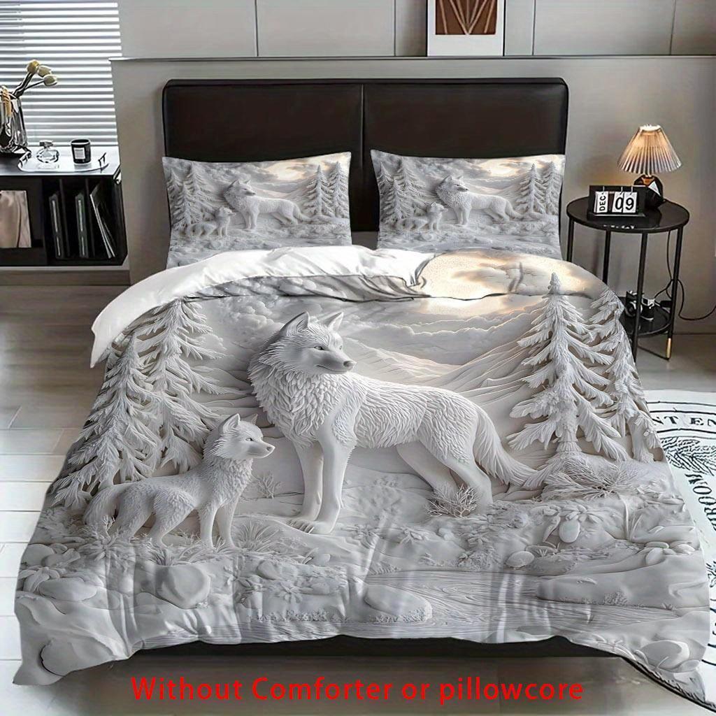 2/3 шт. Комплект пододеяльника с 3D принтом белого волка, Постельное белье с тематикой волка, леса и природы с наволочками для спальни, общежития, гостевой комнаты