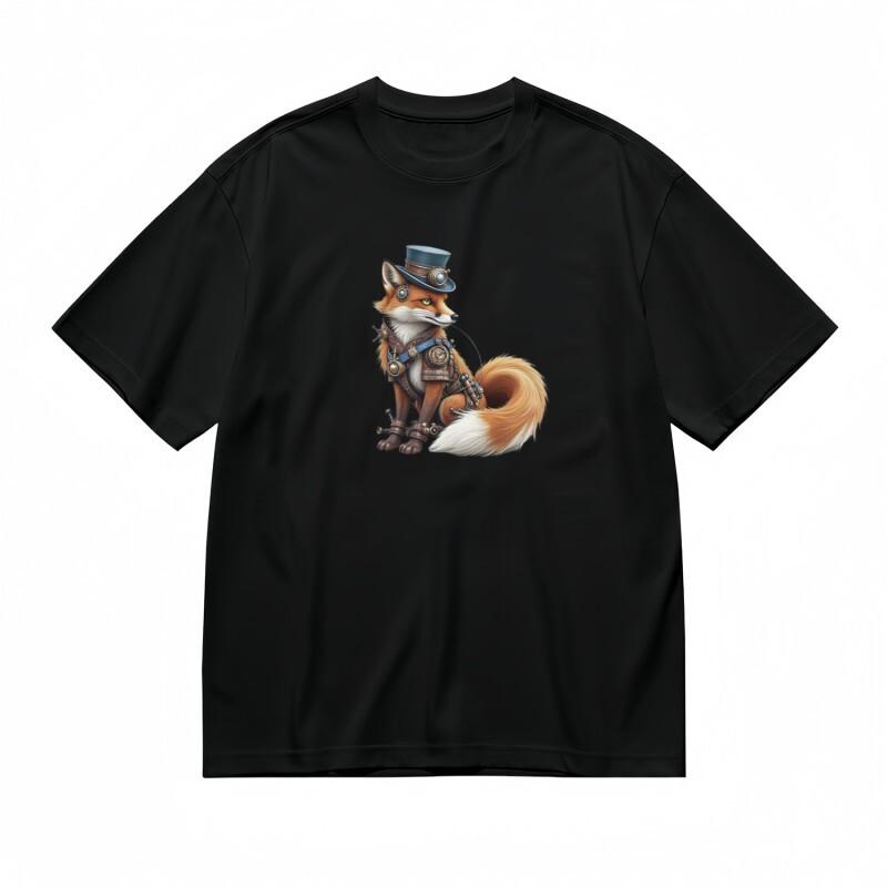 Men's Trend Classic T-Shirt Anthropomorphic Fox Artwork With Leather Straps Tee