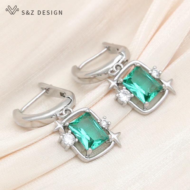 Fashion Elegant Rectangle Crystal Drop Earrings For Women Jewelry Rose Gold Color Zirconia Eardrop Gift