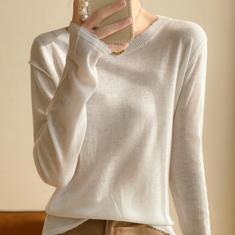 Korean Style Tassel Fine Wool Knit Sweater - Lightly Sheer, Loose Fit, Round Neck, Versatile Base Layer for Spring & Autumn.