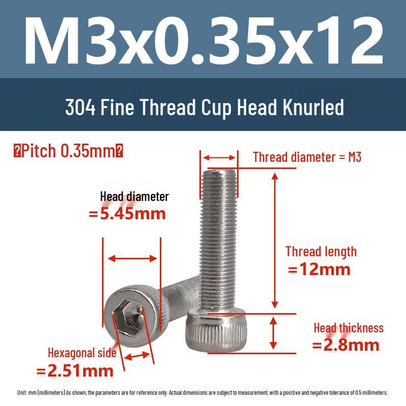 Yigu Fine Thread Knurled Socket Head Screws, 304 Stainless Steel, M3-M12