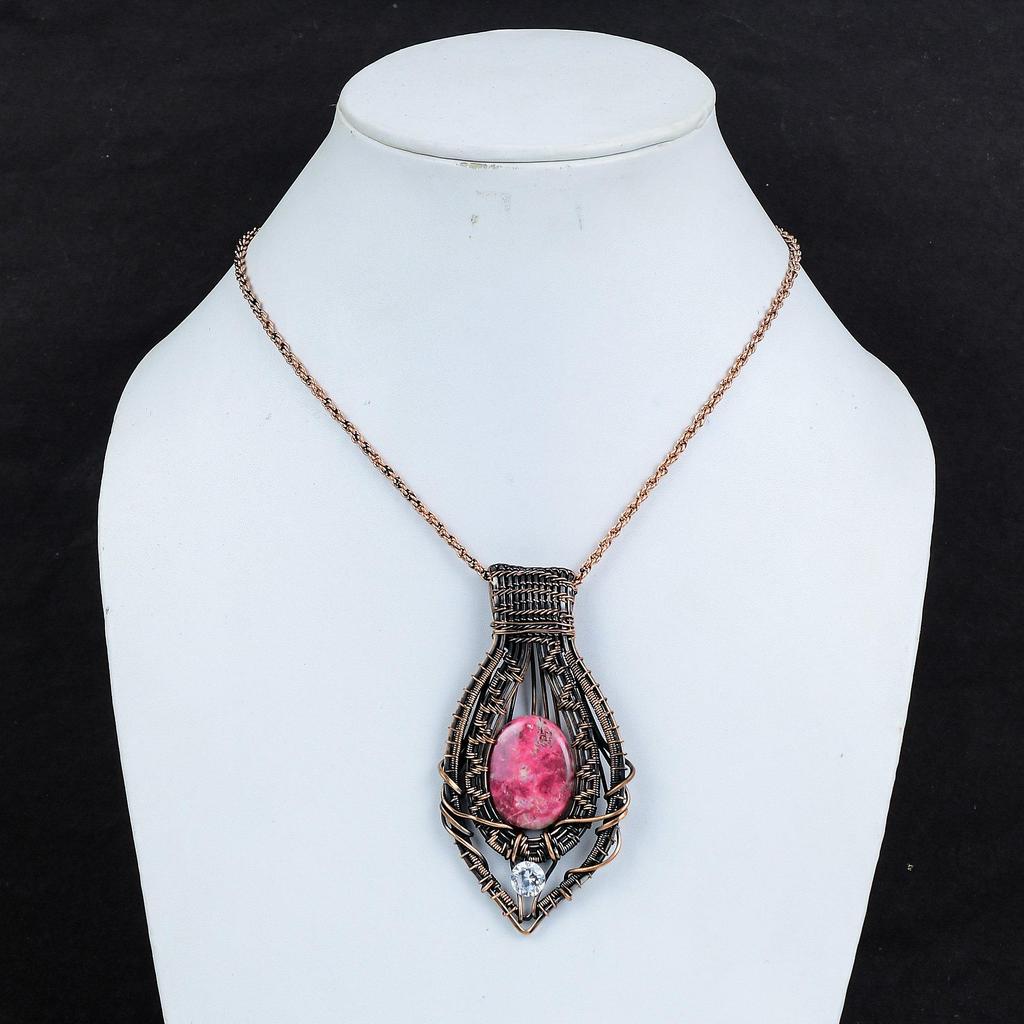 Pink Thulite Pendant Gemstone Jewelry, 999 Copper Wire Wrapped Pendant, Handmade Jewelry Birthstone Pendant, Gift For Him