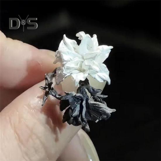 Женское кольцо черного и белого контрастного цвета в форме цветка дурмана, регулируемое открывающееся кольцо, персонализированное ювелирное изделие неправильной формы для повседневного ношения и вечеринок