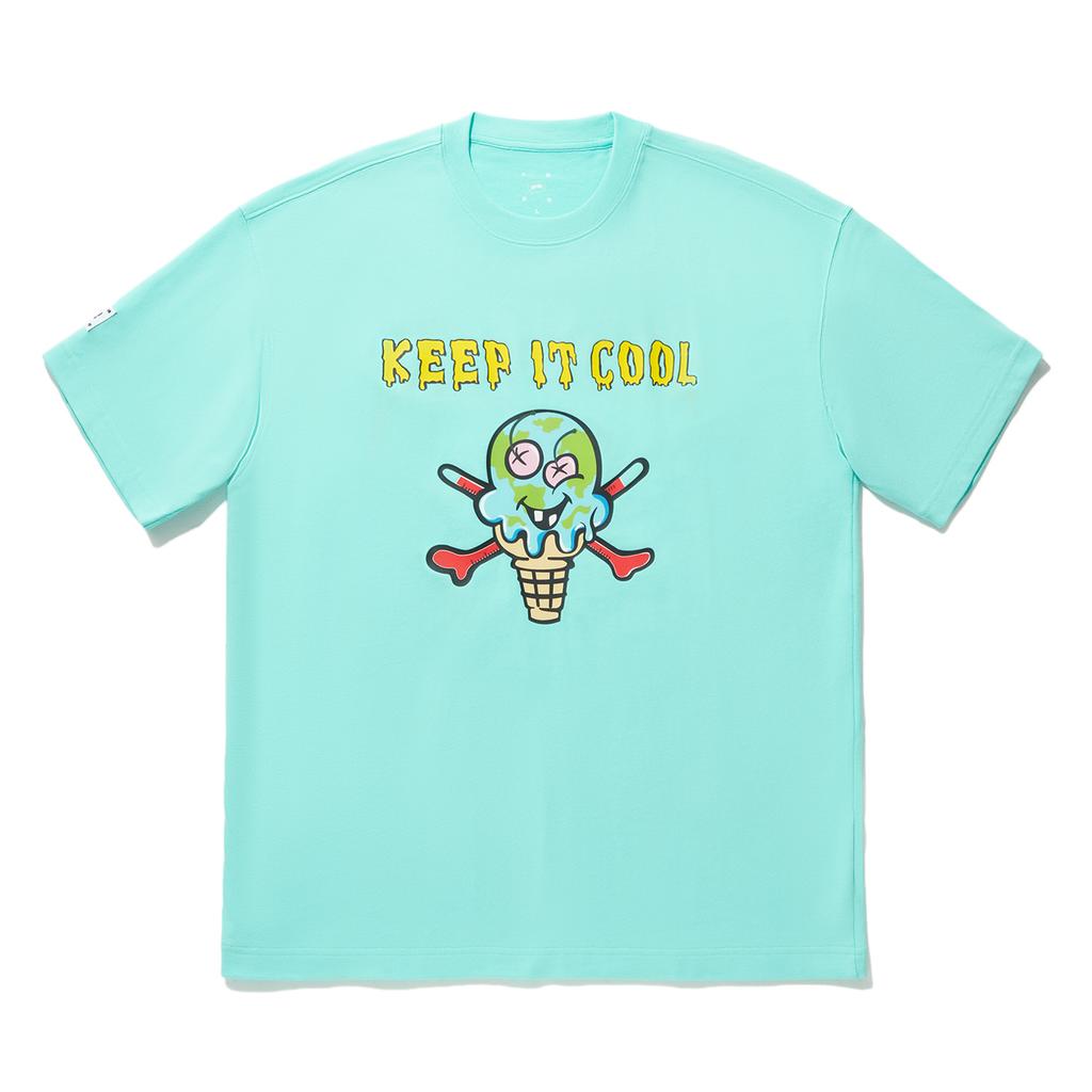 Li Ning X Icecream Collaboration Серия скейтбордов Футболка с принтом букв, круглым вырезом и короткими рукавами, мужская, топы, светло-мятно-зеленый, AHSU887-4