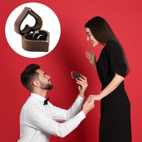 Ring Gift Box with Transparent Window Accommodates 2 Rings with Soft Sponge Lining Vintage Wooden Box for Proposal Anniversary Birthday Gifting