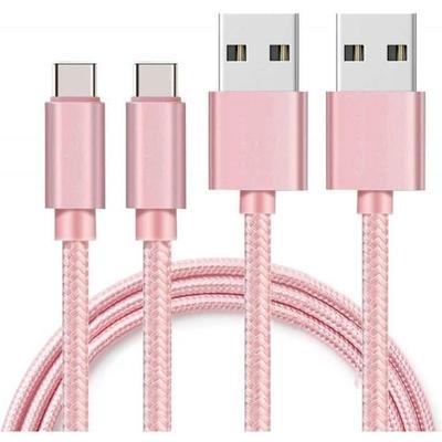 Кабель USB-C для Xiaomi Mi 11 - Mi 11 LITE - Mi 11 LITE 5G - Зарядный кабель Type USB-C Нейлоновая оплетка Розовый 1 метр [ПАРТИЯ 2] Phonillico®