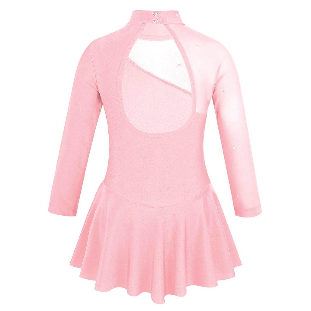 Children Figure Skating Dress Long Sleeves Mock Neck Ice Skating Gymnastics Competition Costume