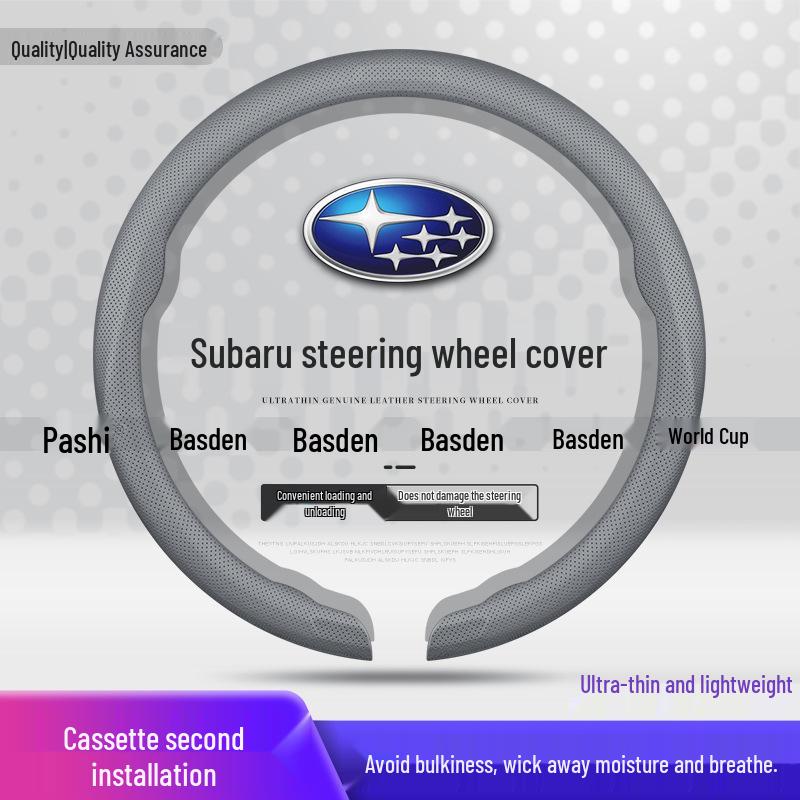 Genuine Leather Steering Wheel Cover for Subaru WRX, Crosstrek, XV, Forester, Outback, Levorg, BRZ