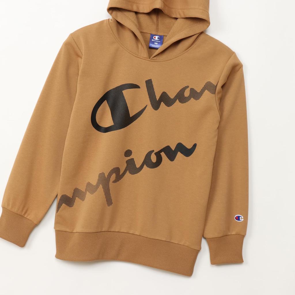Champion Long Sleeve Fleece Hooded Sweatshirt with Rubber Schoolboy Mocha Kids' Print, CK-AS106,