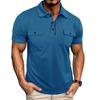 Men's Lapel T-shirt with Chest Pockets Short Sleeve Button-up Collar Tee Solid Color Casual Pullover Tee Shirt for Gym Streetwear