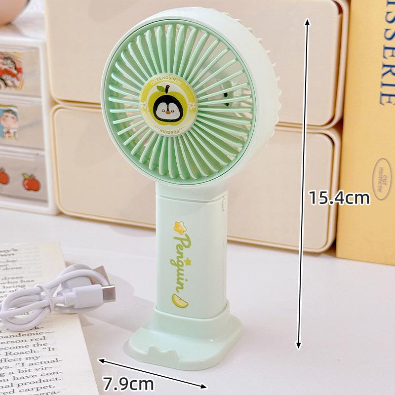 Portable Cartoon Fan: USB Rechargeable Silent Mini Fan with Phone Holder & Strong Wind Power