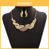 Fashion Rhinestone Decoration Feather Design Women Gold Necklace And Earring Set For Party And Holiday Gifts