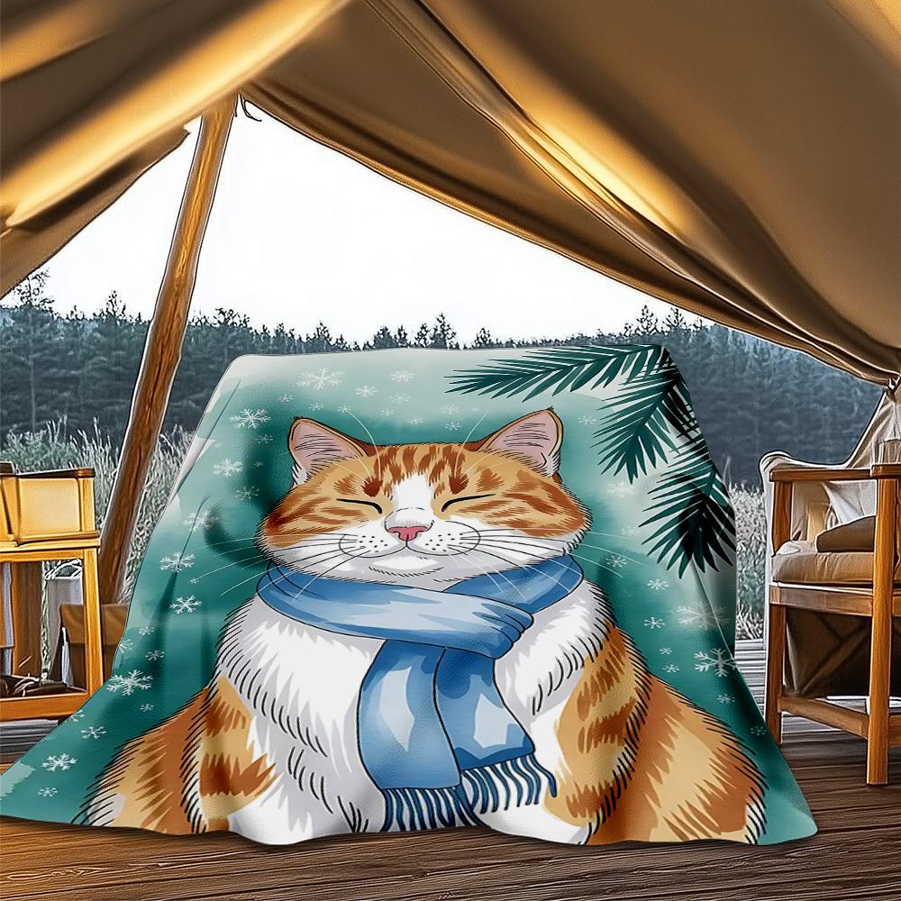 1pc Cat Scarf Winter Outdoor Flannel Blanket Soft All Season Polyester Throw , Perfect for Picnics & Travel , Picnic Accessory