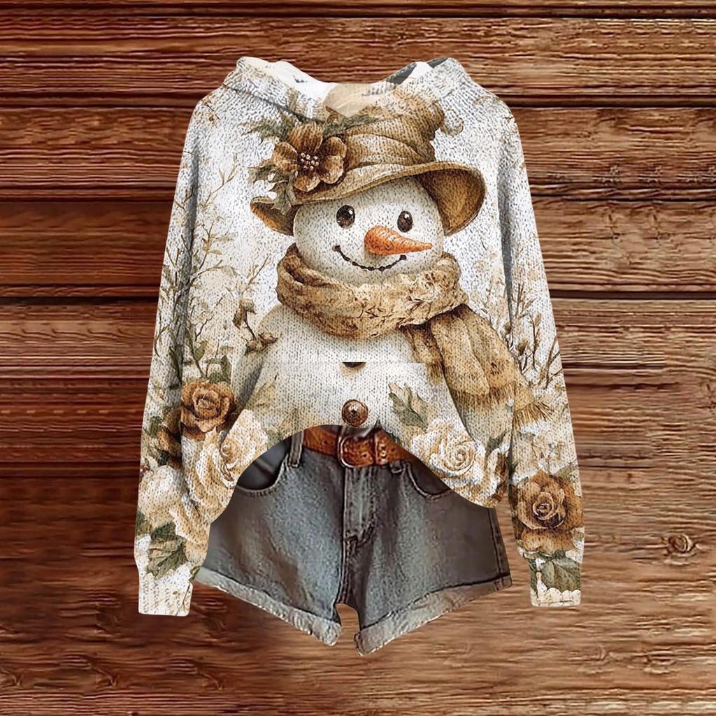 Ladies' Fashionable Printing Casual Hooded Long Sleeved Sweatshirt