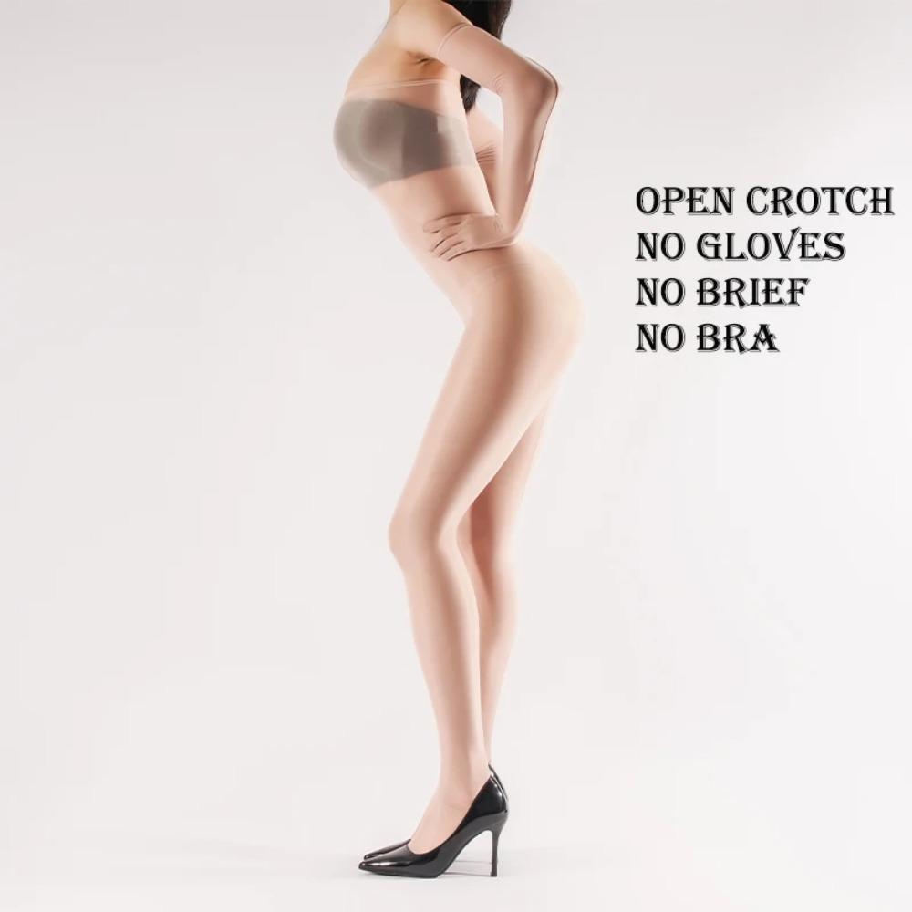 Глянцевые прозрачные колготки без бюстгальтера с открытой промежностью, черные колготки, женские комбинезоны для сна