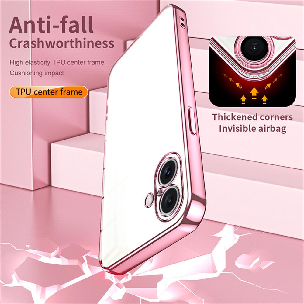 For iPhone 16 Case Electroplating Frame Soft TPU Phone Cover - Pink