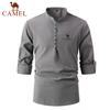 2024 New Embroidery Fashion Retro Men's Spring and Autumn Cotton Linen Standing Neck Business Slim Fit Casual Shirt Long Sleeved Shirt