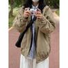 Unisex Oversized Streetwear Jacket In Khaki Navy Relaxed Fit Baseball Collar Outerwear Fall