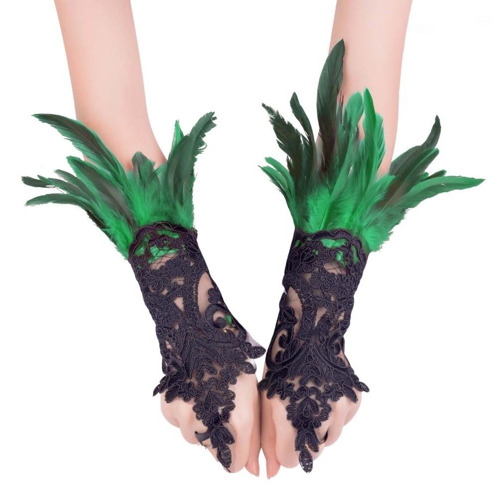 Wristband Feather Lace Glove Retro Women Halloween Cuffs Halloween Feather Gloves Party Supplies