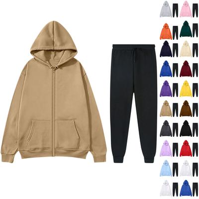 Женский модный повседневный однотонный спортивный комплект Fashion Hugh, кардиган с капюшоном, толстовка + спортивные штаны