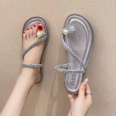 Туфельки-феи женская уличная обувь лето 2025 новая корейская версия стразы темперамент французский вечерний стиль с юбкой сандалии на плоской подошве