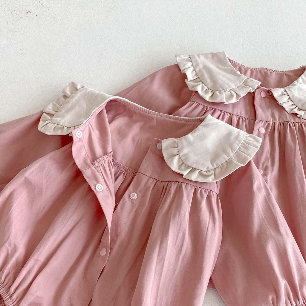 Осень 2025 Детский ромпер с длинным рукавом и воротником Питер Пэн с кроличьими ушками для девочек