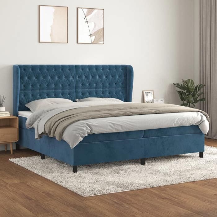 Maison Exclusive - Sommier à lattes de lit et matelas Bleu foncé 200x200cm Velours