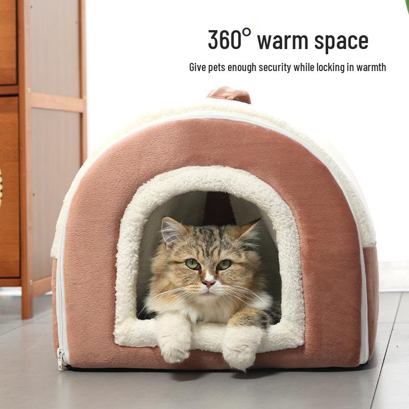 Foldable Dual-Use Cat Bed: Spacious Enclosed Design for All Seasons