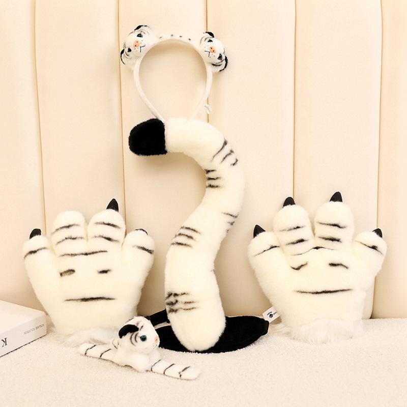 Мультяшный Животный Тигр Хвост Лапа Плюшевая Игрушка Динозавр Леопард Перчатки Повязка на Голову Кукла Детский Реквизит для Выступлений