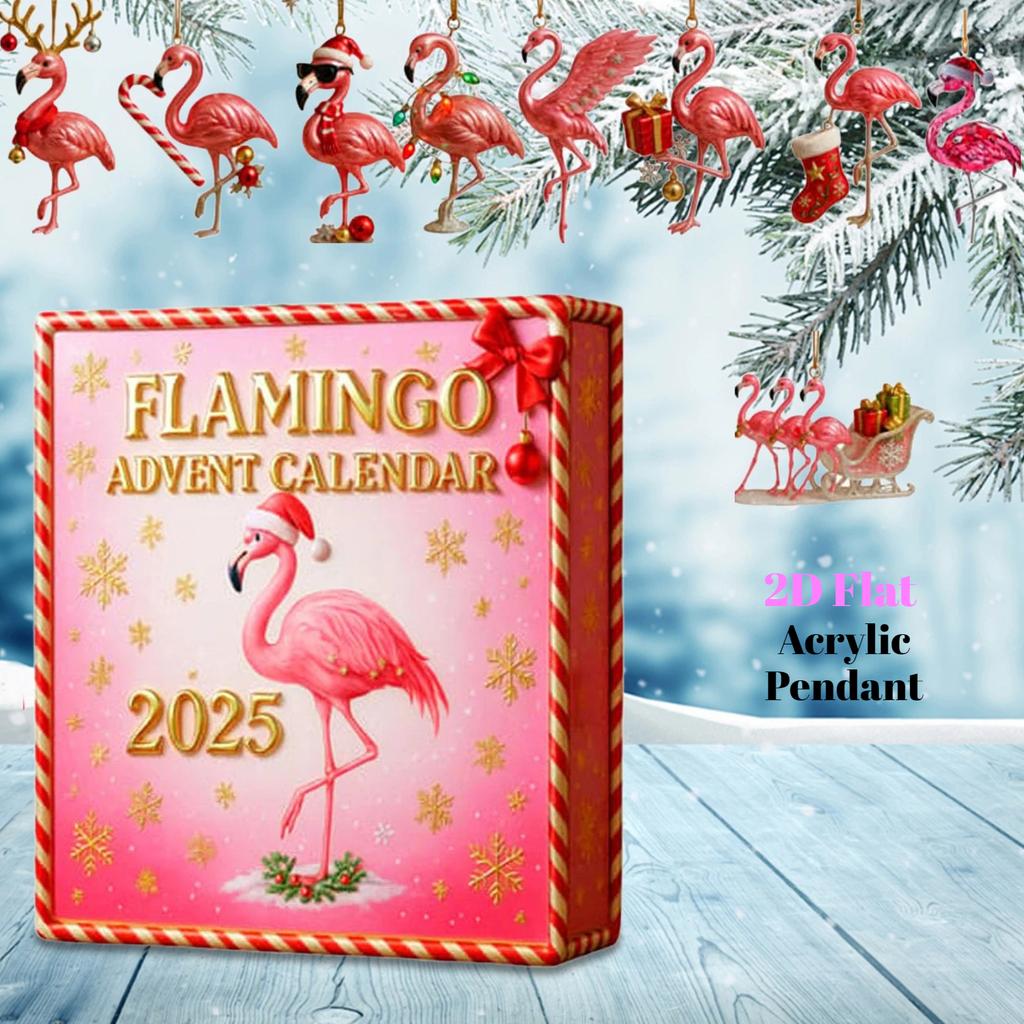 Flamingo Advent Countdown Calendar 2D Flat Acrylic Flamingo Christmas Ornaments for Flamingo Lovers Collectors and Holiday Gifts
