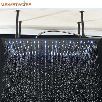 40*80см Светодиодная душевая лейка высокого давления Черная нержавеющая сталь Ванная комната Квадратные душевые лейки с эффектом дождя Потолочный настенный верхний распылитель
