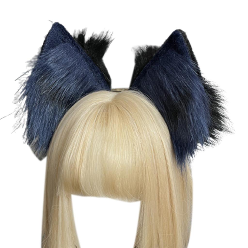 Ободок с волчьими ушами Хвост Девочки Косплей Аксессуары Звериные уши Синий Фурсьют Маскарад Хэллоуин Косплей Вечеринка