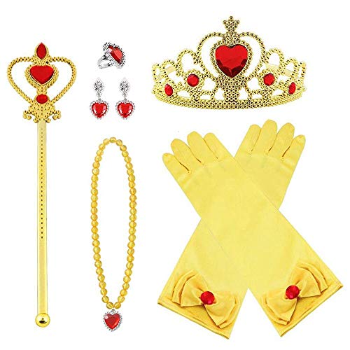 Princess Costume Set Crown Magic Wand Frozen Children Princess Gloves Necklace Ring Set Costume Accessories