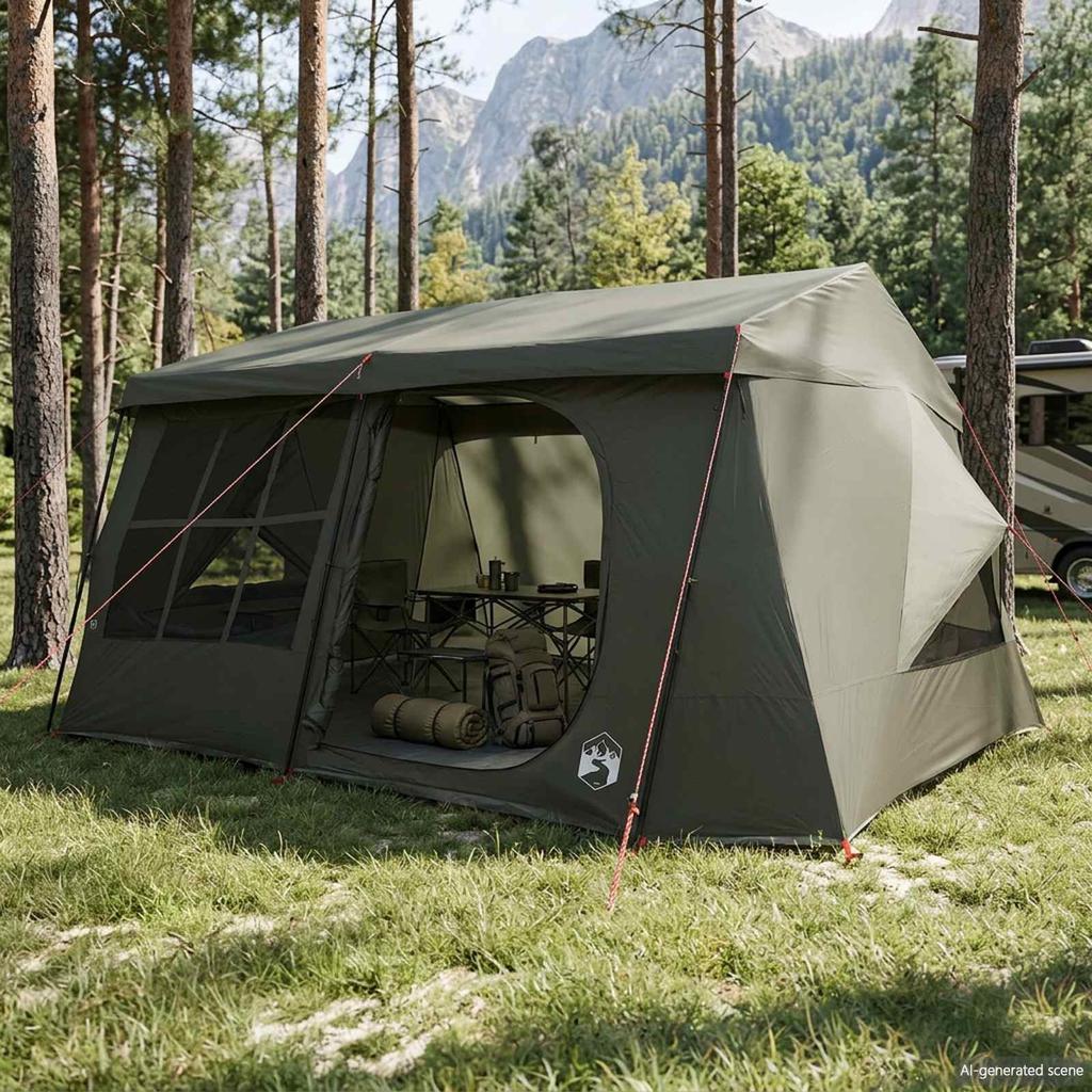 Family Tent with Rain Cover Waterproof 9 Persons Olive Green